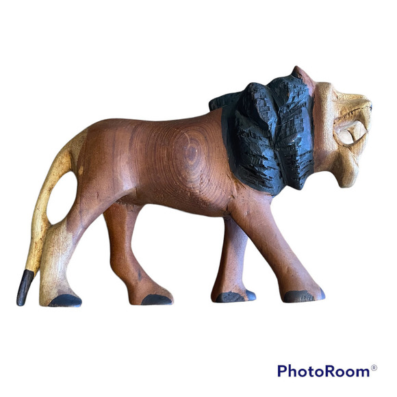 Hand Carved Wood Lyon Toy Figure 10"